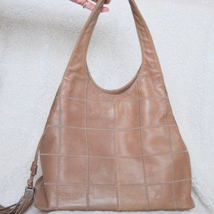 CHANEL Square Stitched Lambskin w Tassels Tan Hobo